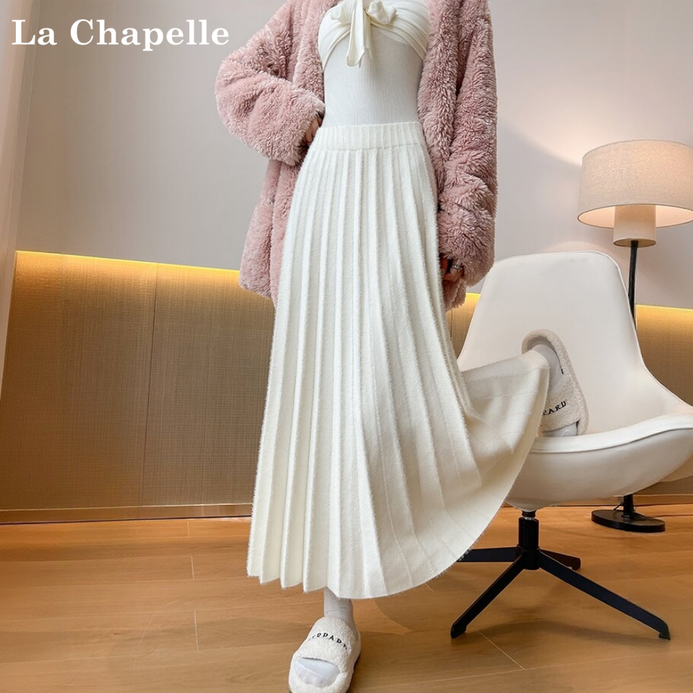 拉夏贝尔时尚拼接高腰显瘦半身裙女裙软糯A字大摆裙2025秋冬新款