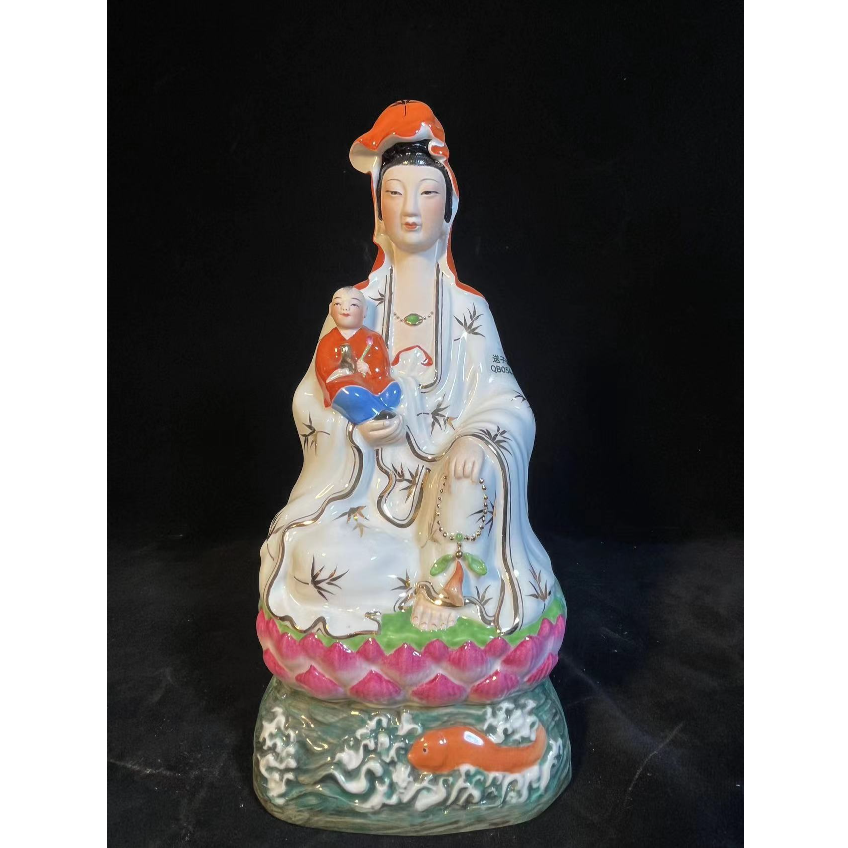 白衣坐莲送子观音景德镇雕塑瓷坐莲送子观世音菩萨家用供奉摆件