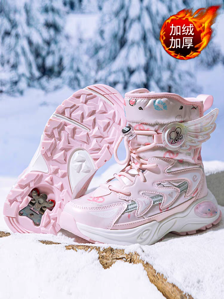女童雪地靴冬季户外防水防滑冰爪冬靴加绒加厚爱莎公主东北大棉靴