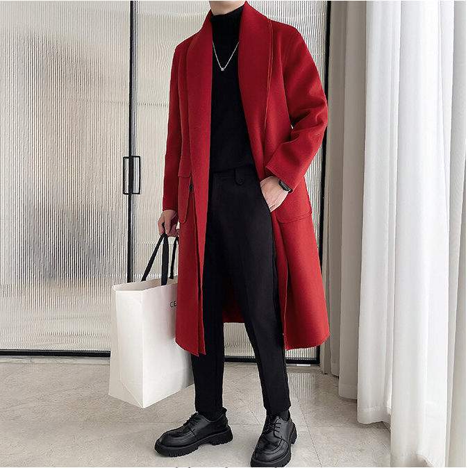 冬季2025新款双领毛呢大衣男中长款潮流痞帅宽松双面呢子风衣外套