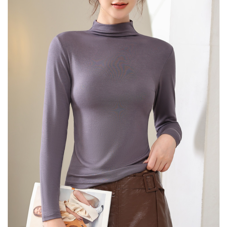 D8506女士莫代尔半高领内搭舒适柔软长袖打底衫