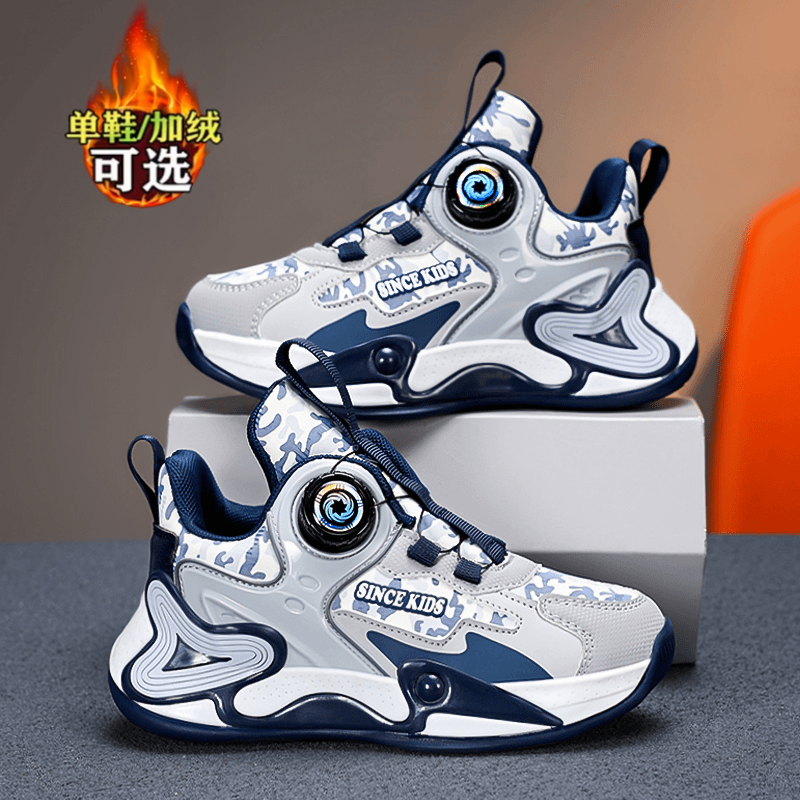 阿童木男童篮球鞋秋冬中大童跑步皮面儿童鞋防滑男孩加绒运动棉鞋