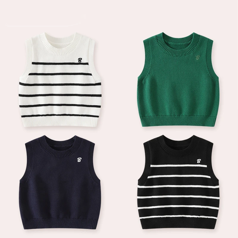 【百搭针织背心 】宝宝春秋儿童装婴儿刺绣韩版1-5无袖上衣马甲背心