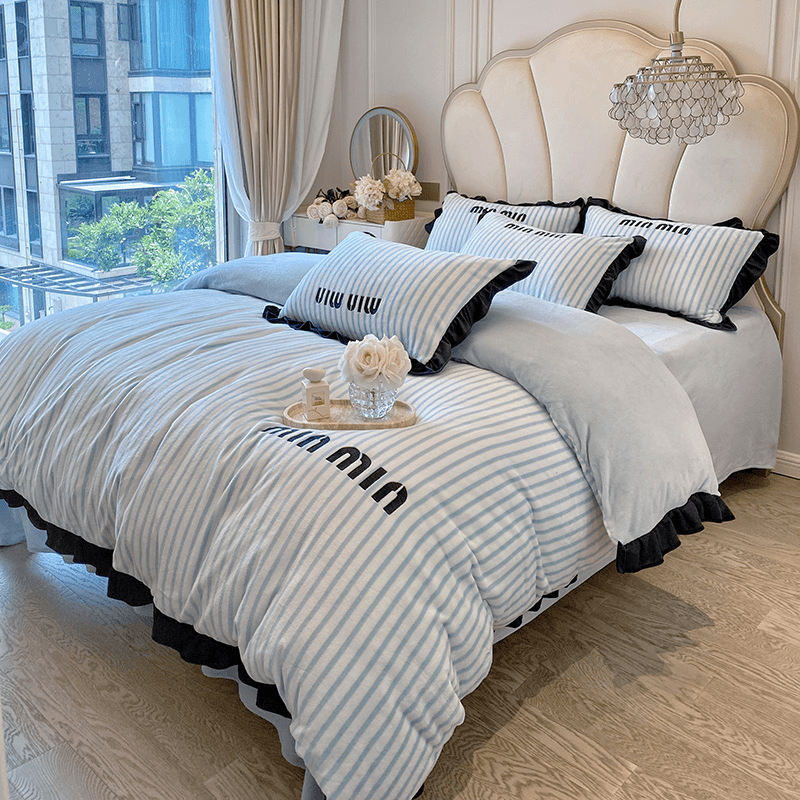 宝宝绒水晶绒法式小香风冬季牛奶绒四件套双面法兰绒加厚保暖床上