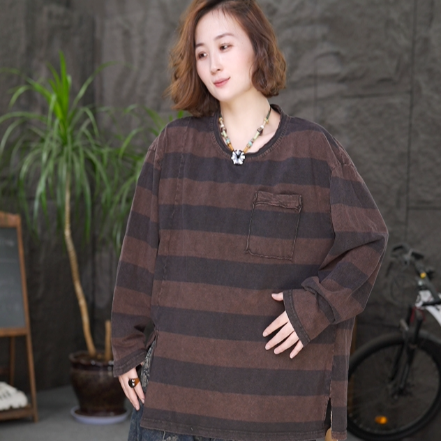 qq秋季女宽松型休闲风长袖条纹卫衣春季春秋大码宽松