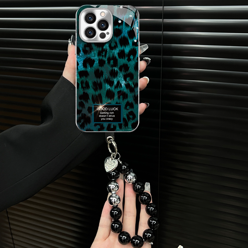 蓝豹纹适用苹果vivo华为oppo小米iPhone16电镀玻璃壳全包手机壳