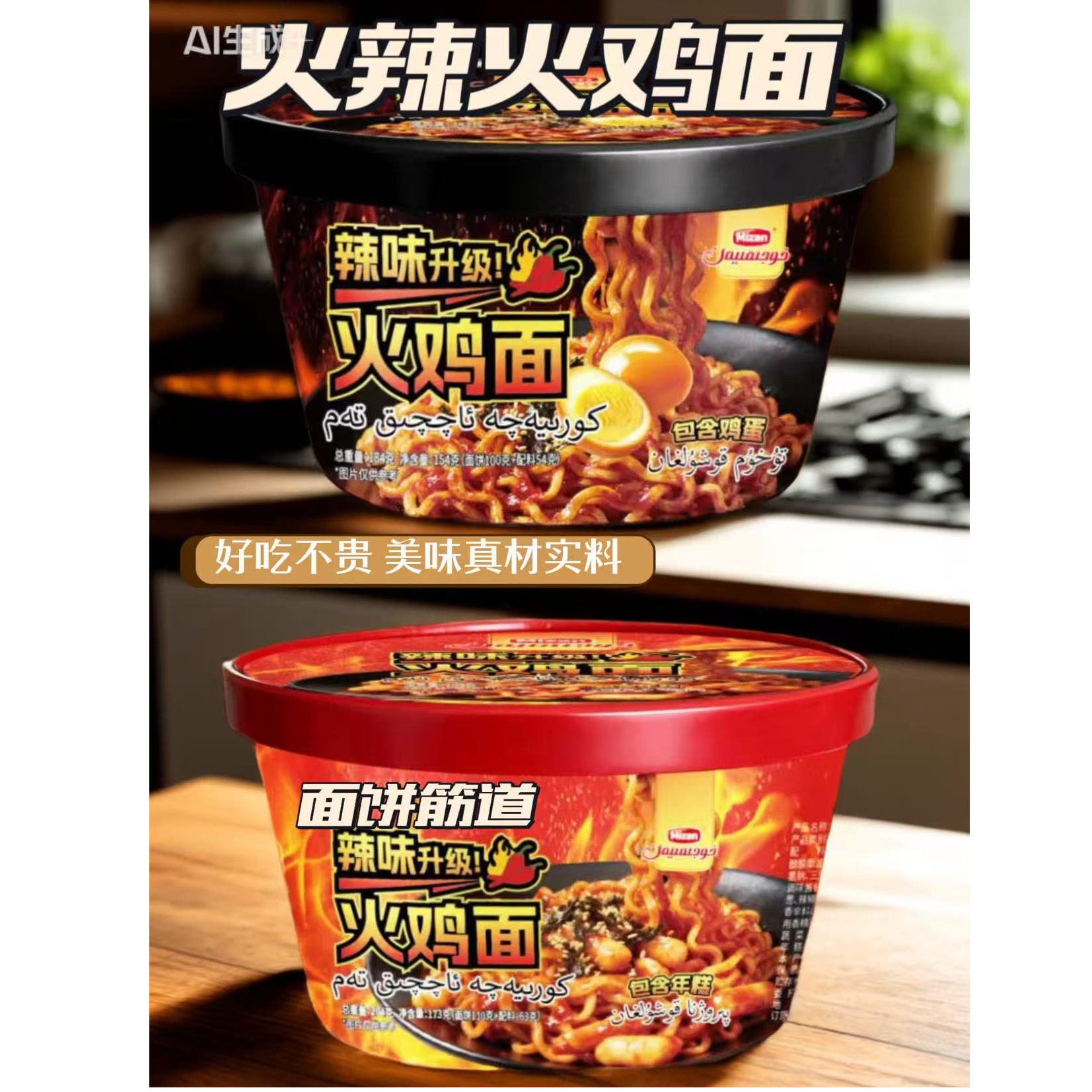 美赞韩式年糕卤蛋火鸡面桶装免煮拌面泡面速食夜宵零食方便面