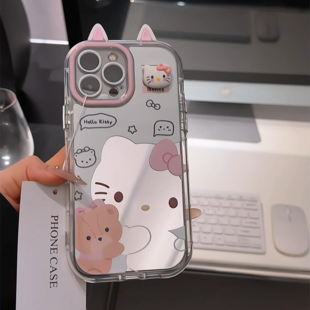 适用苹果17/16可爱Kitty镜面手机壳小米15/14新款华为Pura80/70软