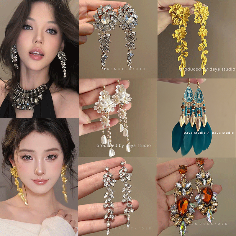 【质感出众】法式金色花朵流苏耳环夸张复古高级感气质旅游风宴会