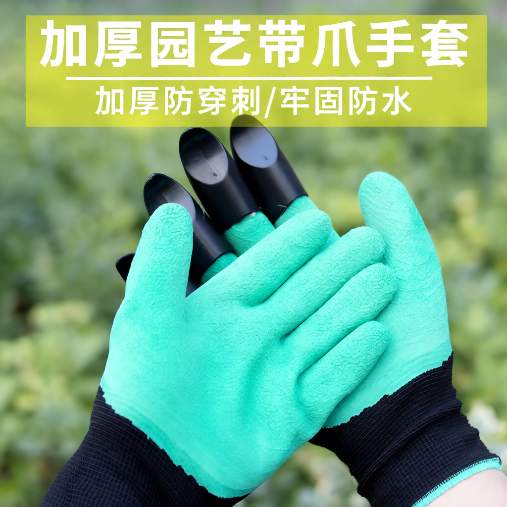 [华生保]园艺手套养花种菜挖土除草带爪防刺护手花园月季修剪手套