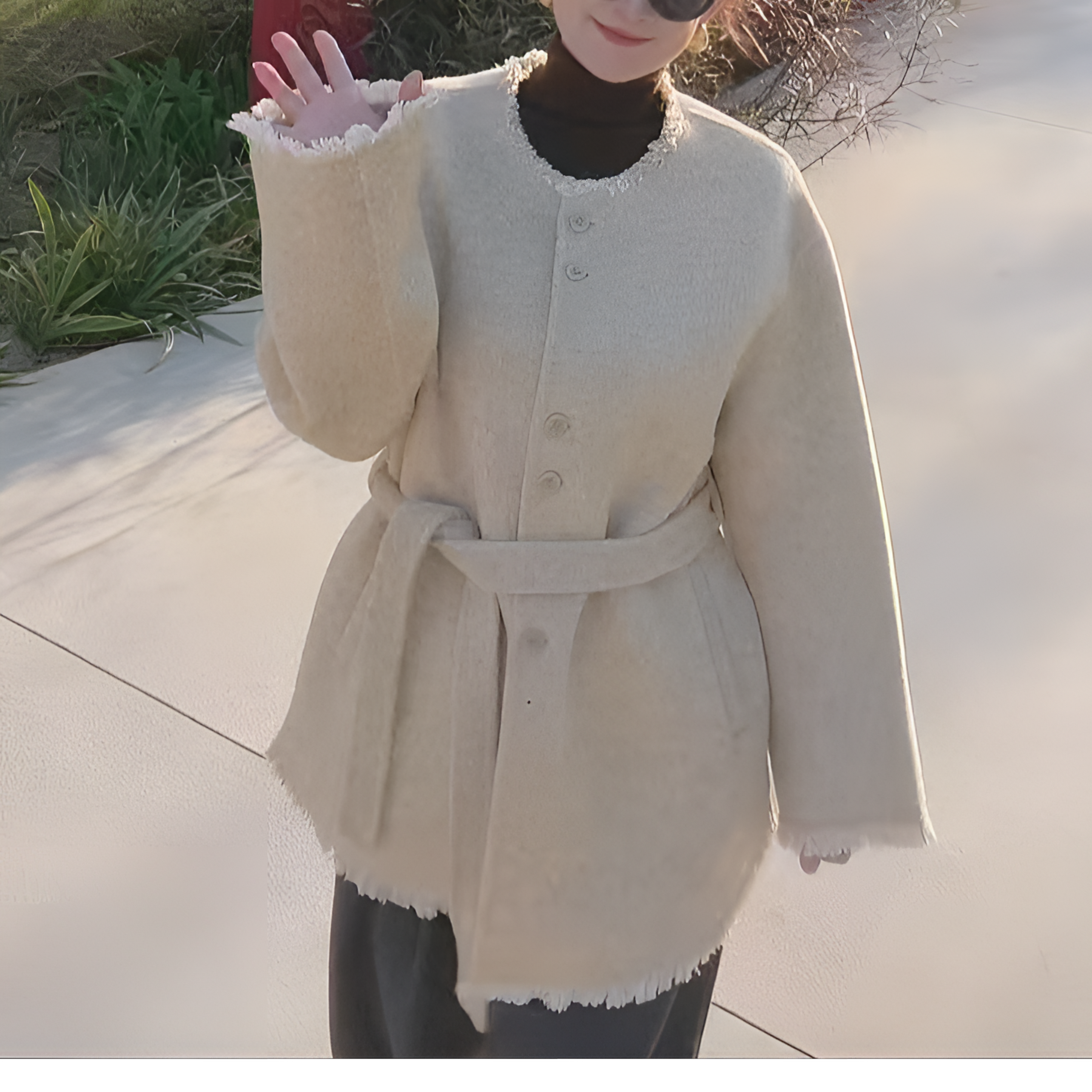 高品质韩系风中长款显瘦气质秋冬女羊毛外套小众设计师款