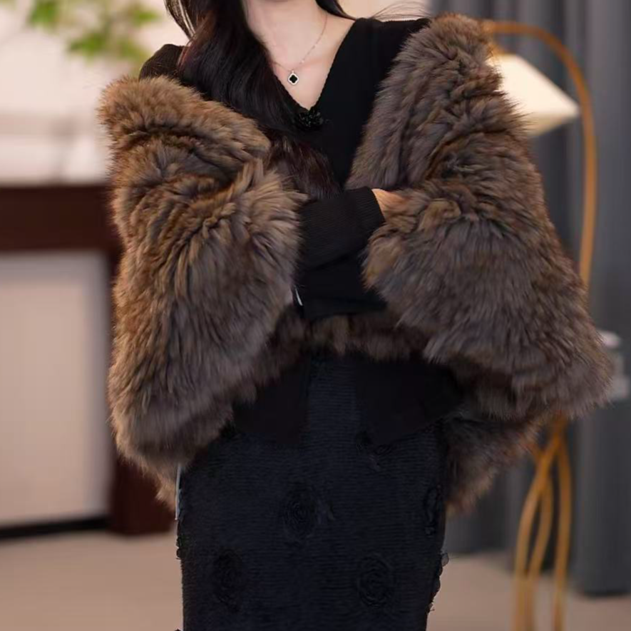 秋冬新款外搭编制天然狐狸毛皮草外套-QF24PZ1014