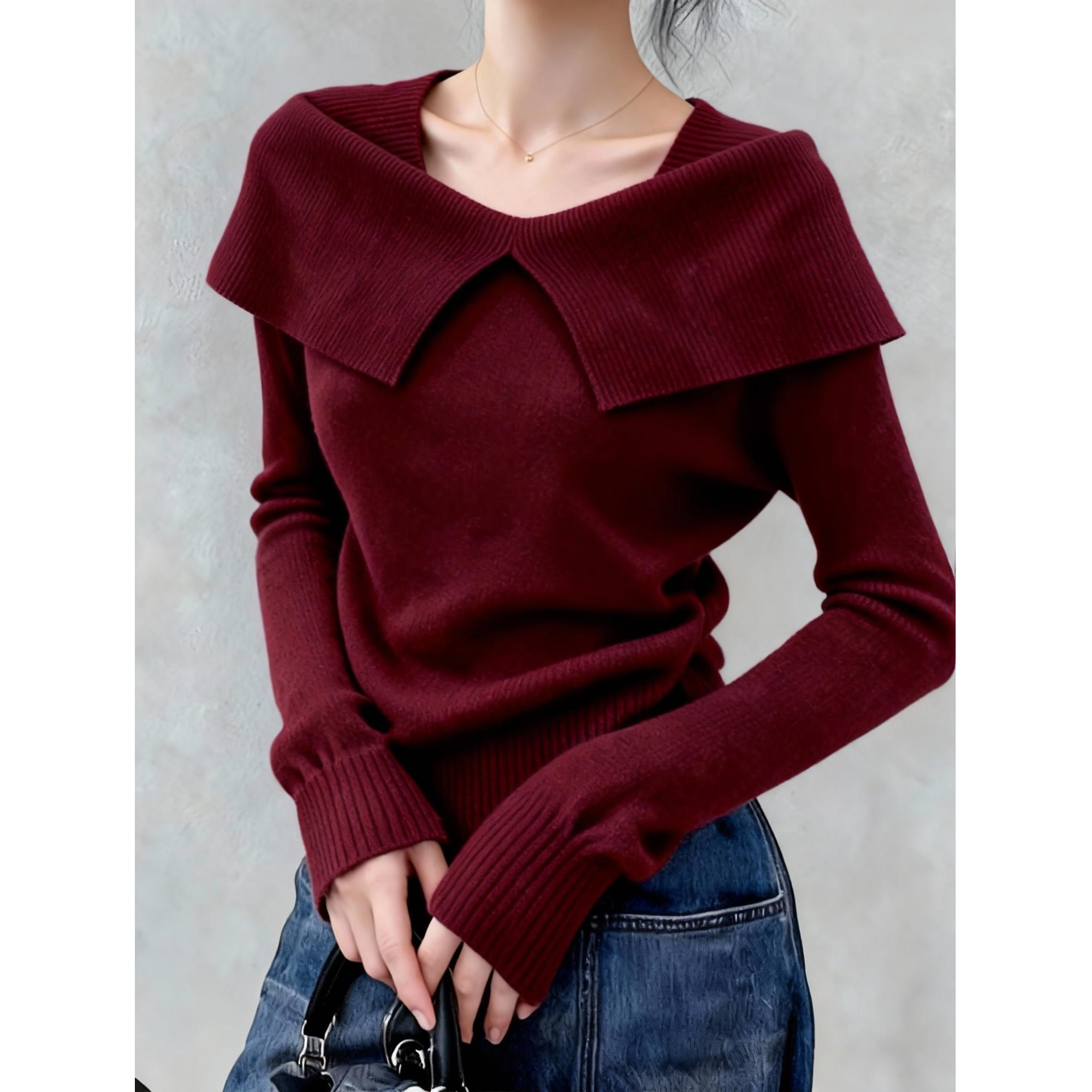 2025冬季新款显瘦时尚气质翻领毛衣女装设计感小众韩版针织衫爆款