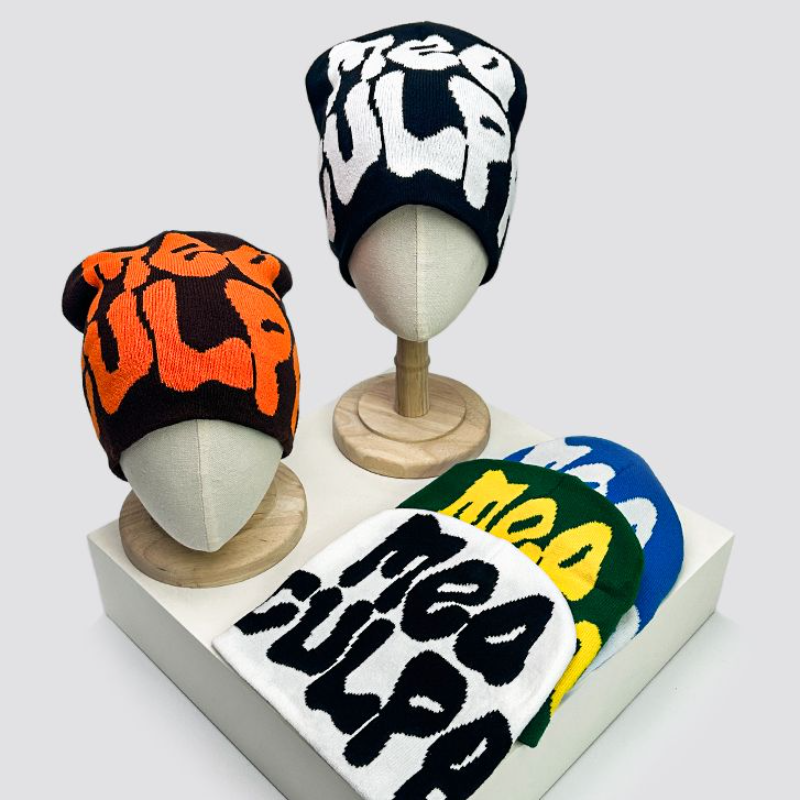 秋冬款男女美式复古字母提花针织帽子保暖潮流嘻哈街头ins套头帽