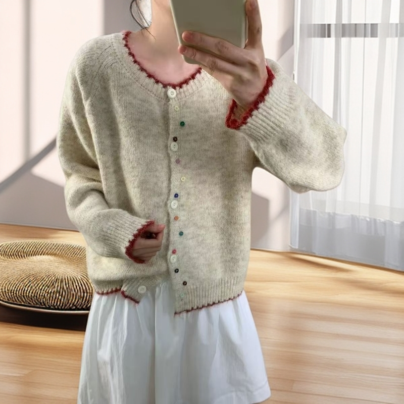 复古软糯圆领毛衣设计感小众开衫女秋冬季韩系高贵上档次针织衫女