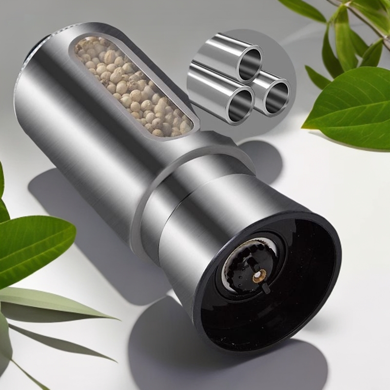 德系不锈钢胡椒研磨器家用调料海盐胡椒粉神器黑胡椒粒花椒研磨瓶