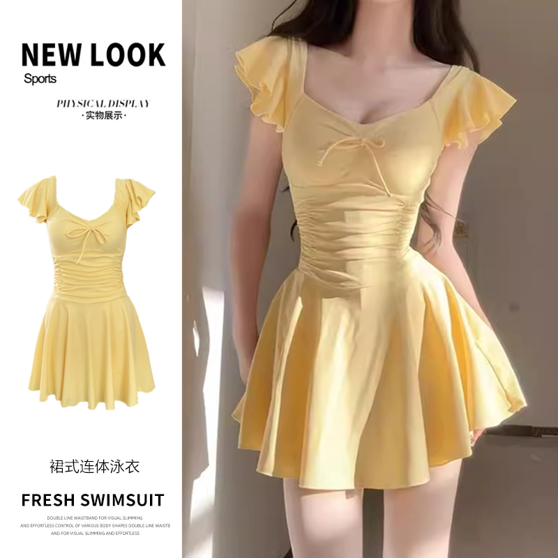 泳衣女裙式连体保守遮肚显瘦韩版ins风少女小胸聚拢新款2025泳装