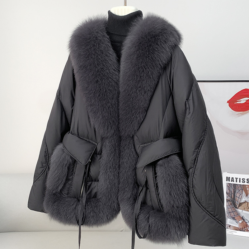 轻奢高端大毛领皮草外套女装2025新款白鸭绒羽绒服冬季短款小个子