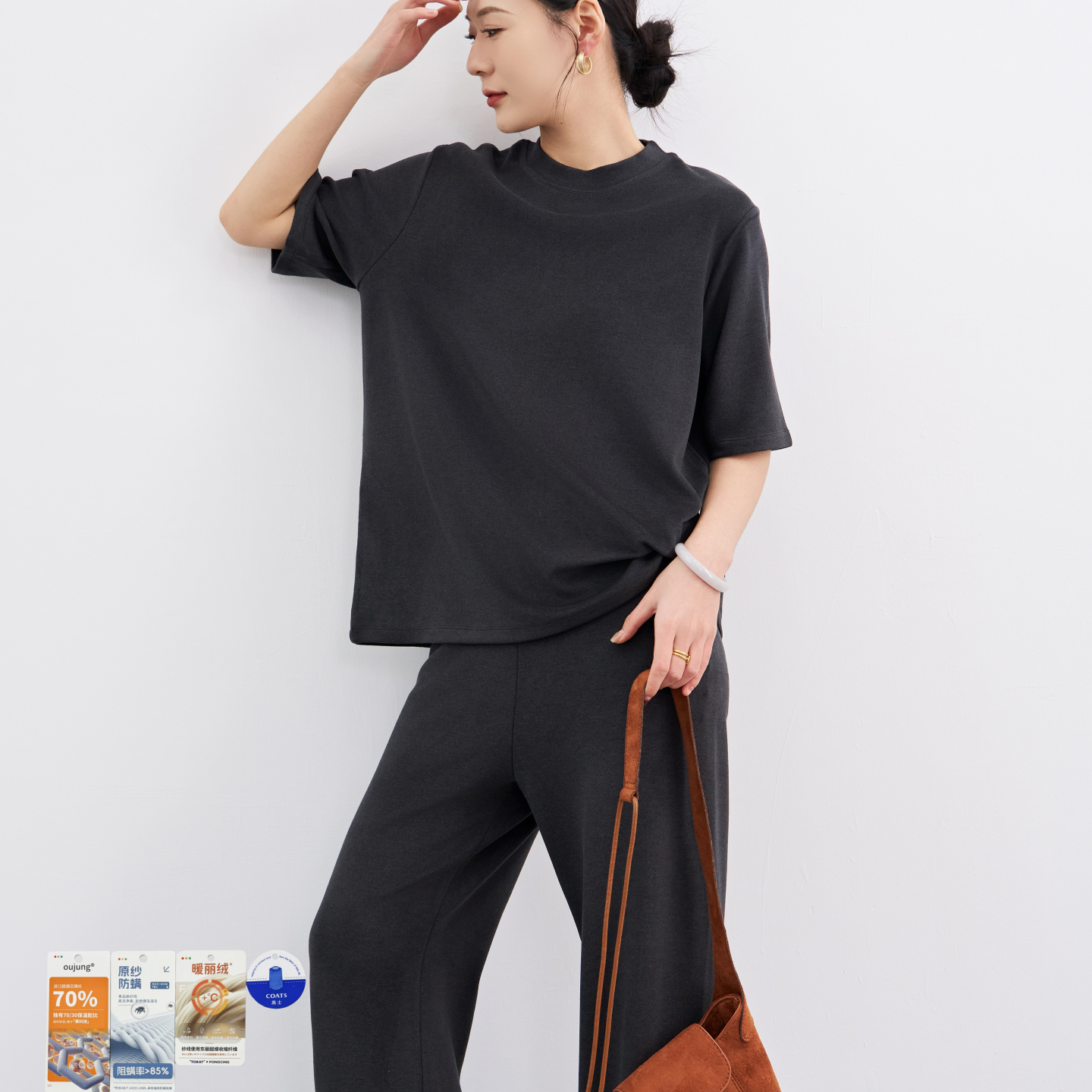 row同面料进口澳绒东丽高士线双面磨毛老钱风上衣宽松大版短袖T女