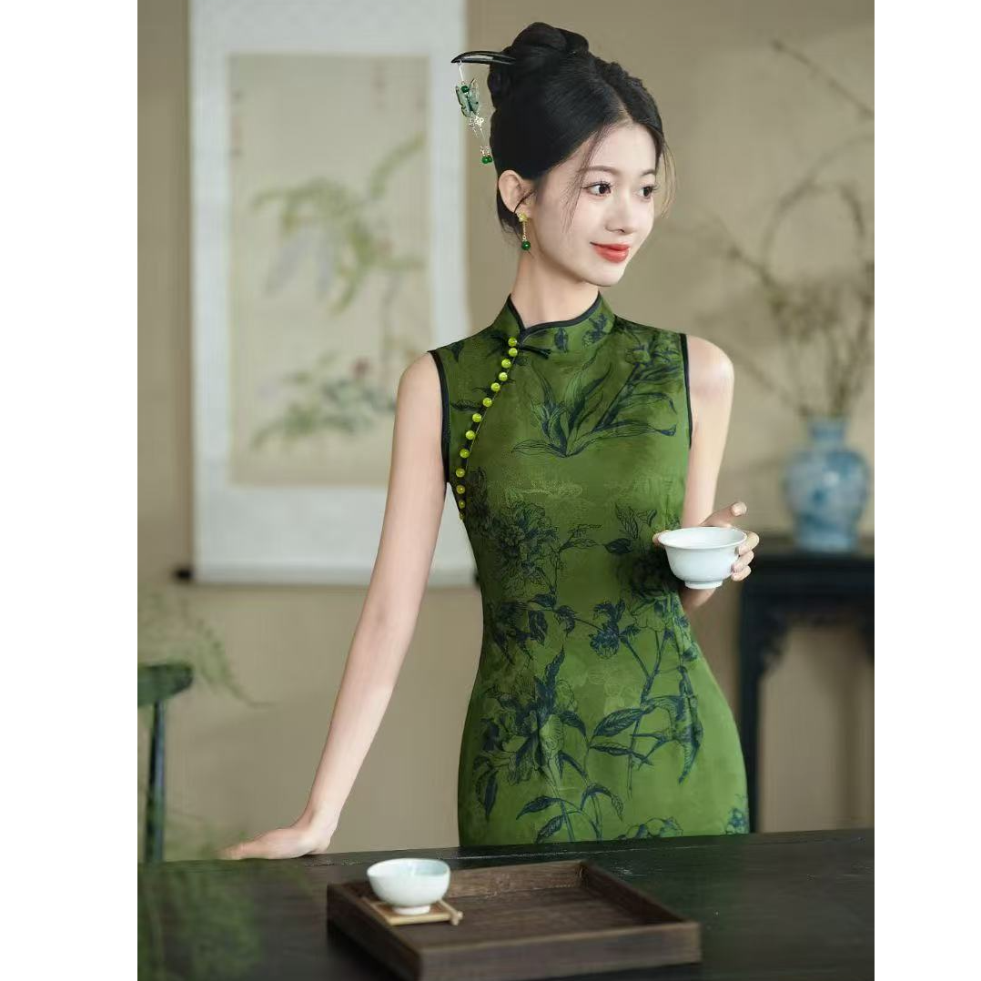 【黛眉浅笑】中国风红色气质传统款旗袍新中式日常旗袍单层衣长120