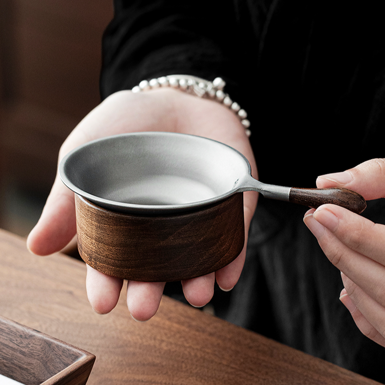 物姿纯钛茶漏茶叶过滤器茶滤茶水分离简约滤茶器实木功夫茶具配件