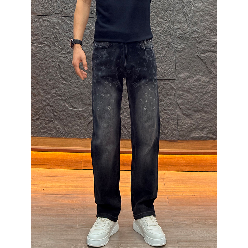 欧洲站轻奢高级感网红印花牛仔裤男士时尚潮流休闲长裤潮牌直筒裤