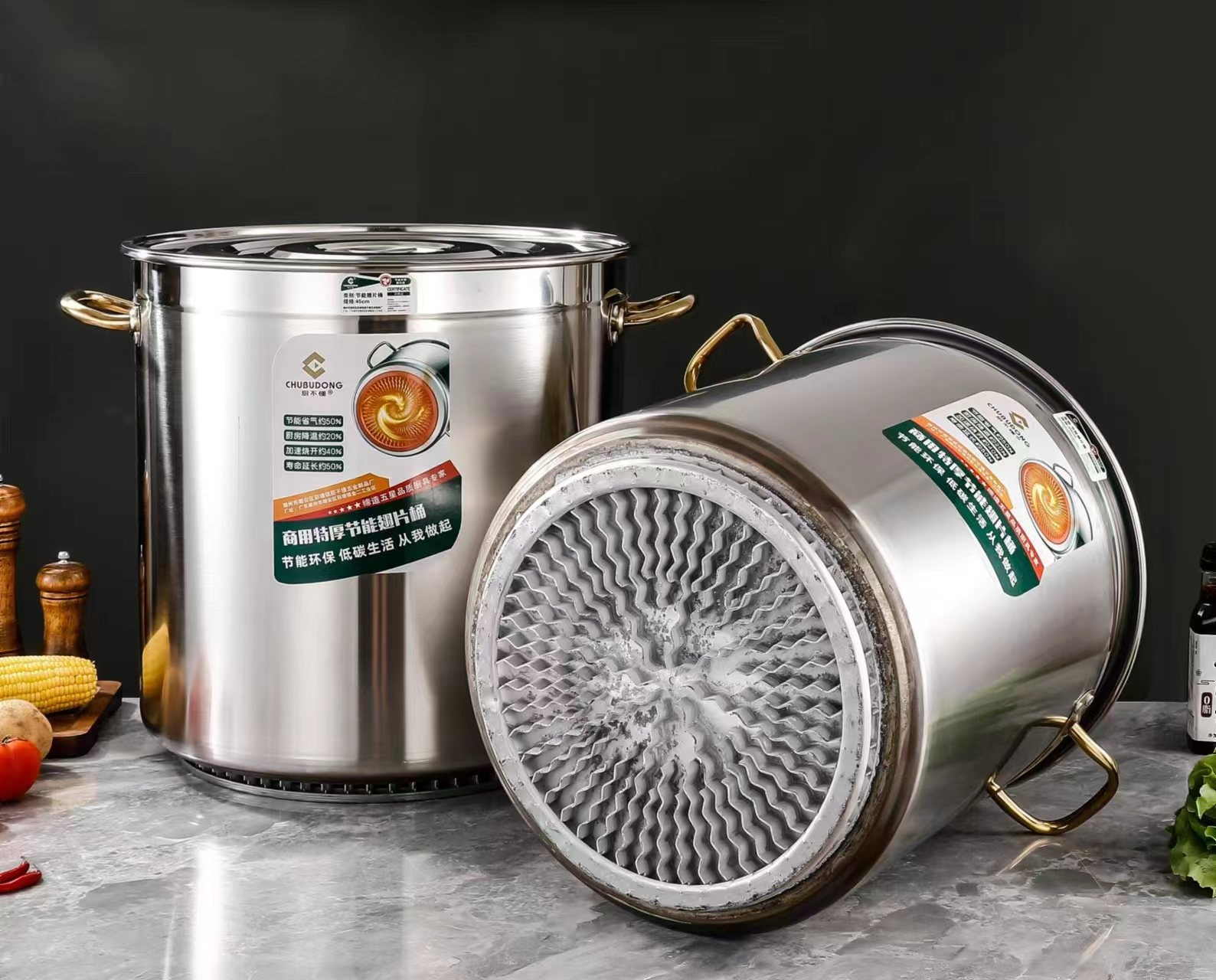 特厚节能商用不锈钢翅片桶大容量加厚卤肉熬汤卤煮桶节能翅片桶