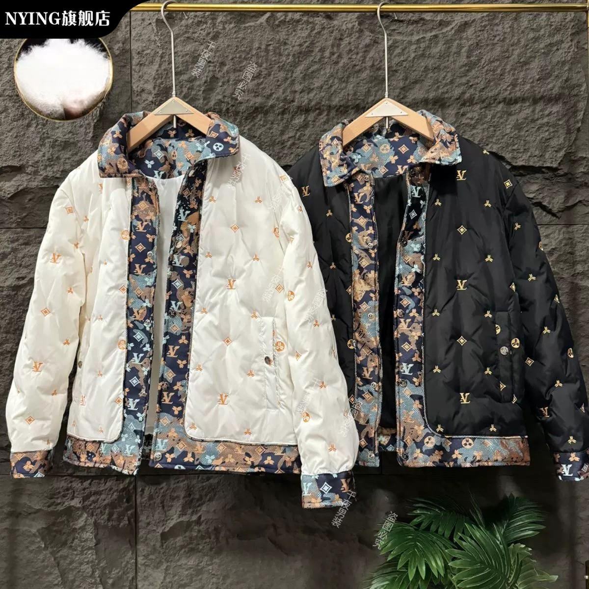 NYING潮流时尚字母刺绣翻领百搭羽绒服2025冬季新款男士休闲外套