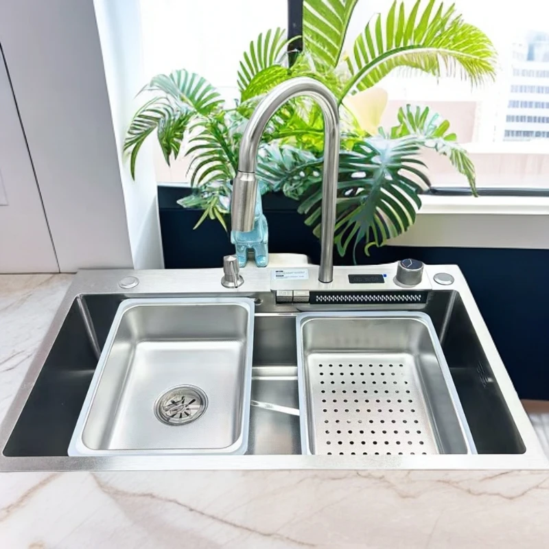 厂家直销加厚5.0数显食品级304不锈钢飞雨瀑布水槽基础款