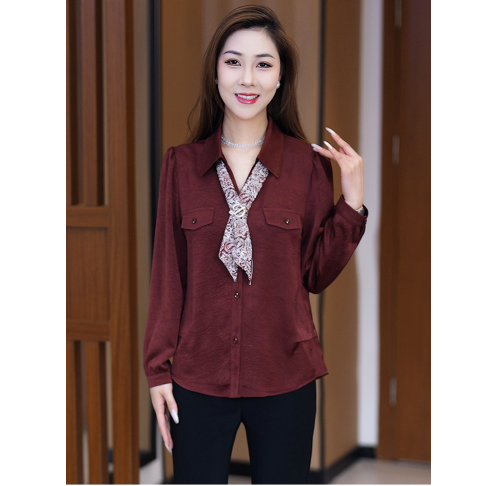 时尚设计感带领结衬衫女2025秋季新款雪纺衬衣洋气质女士长袖上衣