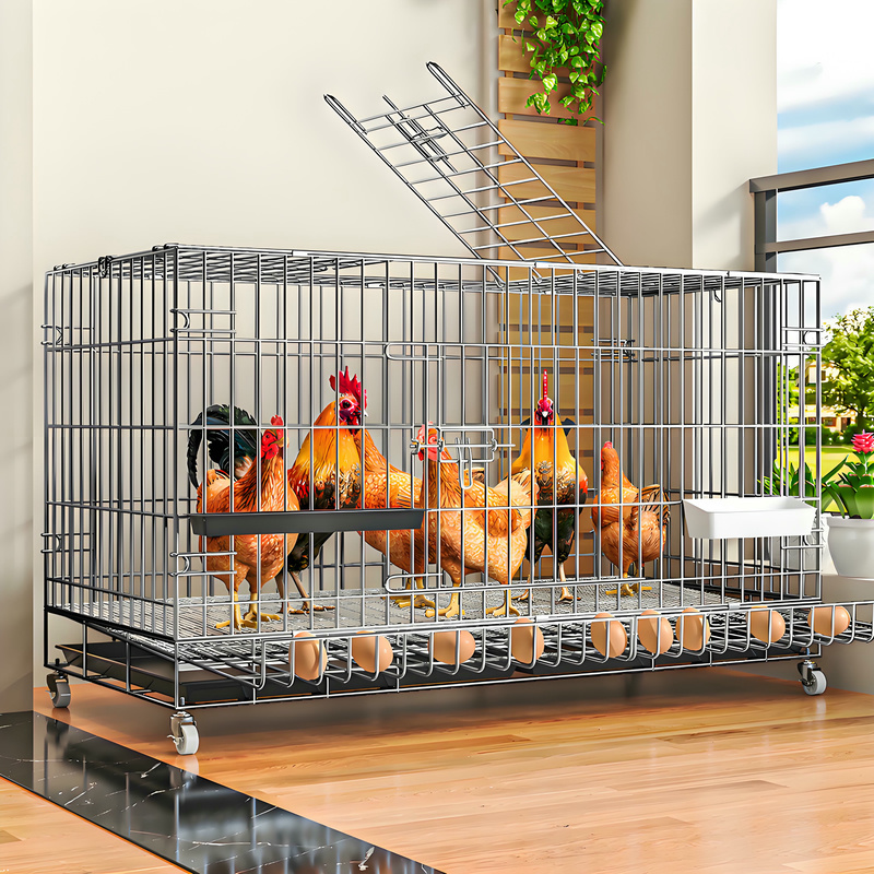 鸡笼子家用室外特大号防雨家用室内农村折叠自动清粪铁丝网养殖笼