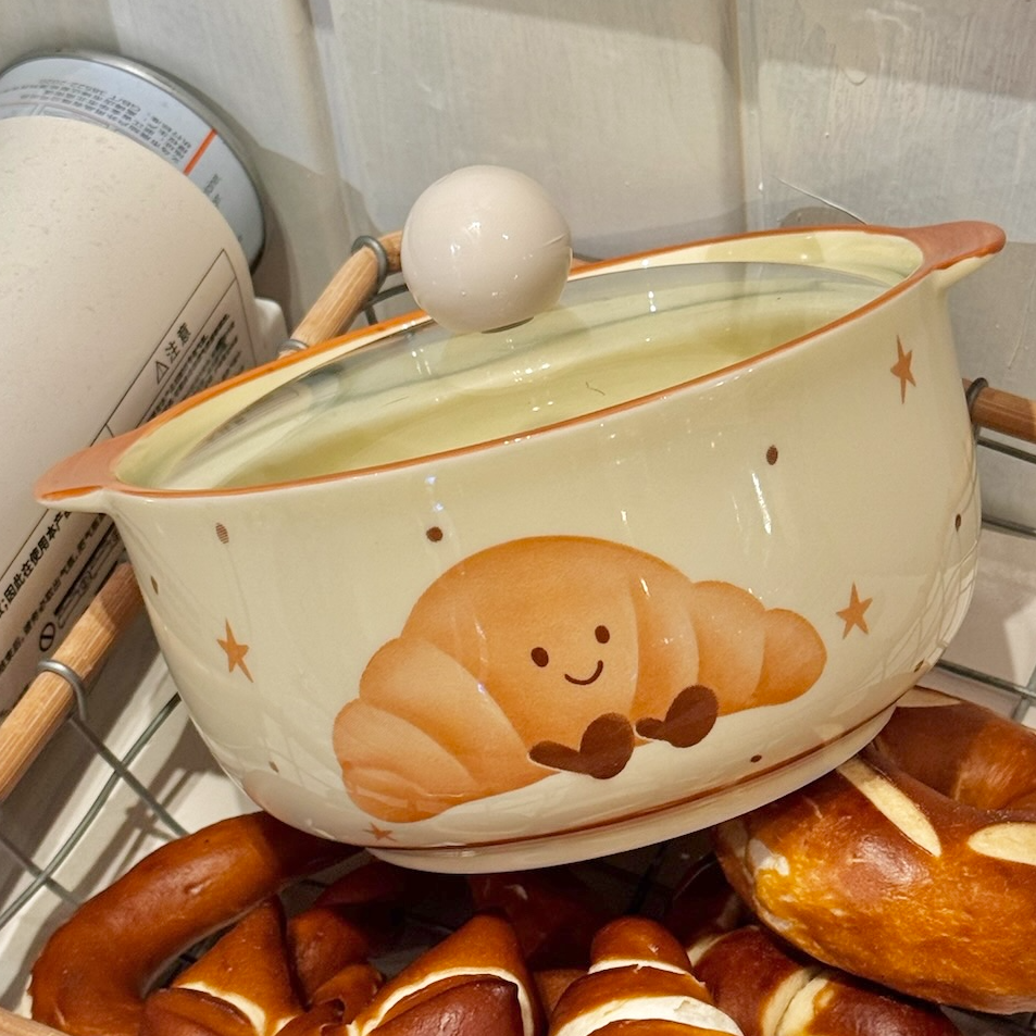 可颂泡面碗6英寸带盖陶瓷釉下彩嗦螺蛳粉学生宿舍大容量家用可爱