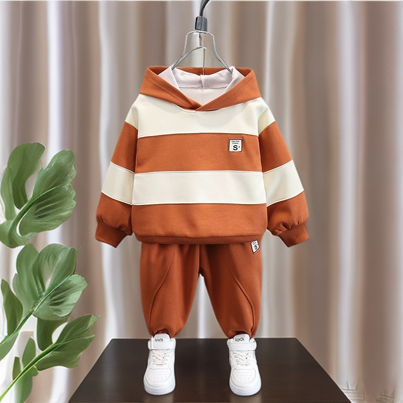 男童秋装拼色连帽卫衣套装2025新款洋气儿童装酷帅宝宝秋季两件套