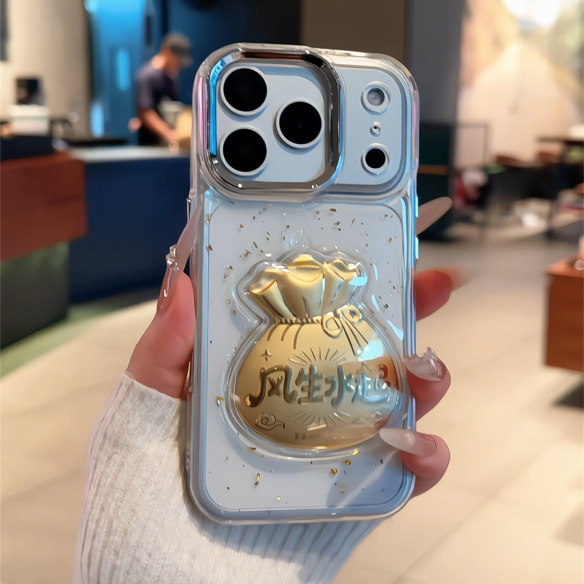 金箔风生水起适用苹果17pro手机壳16pm电镀滴胶华为p荣耀oppo小米