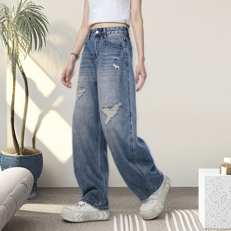 裤子美式破洞高腰裤子爆款牛仔裤裤子女款爆款2025新款