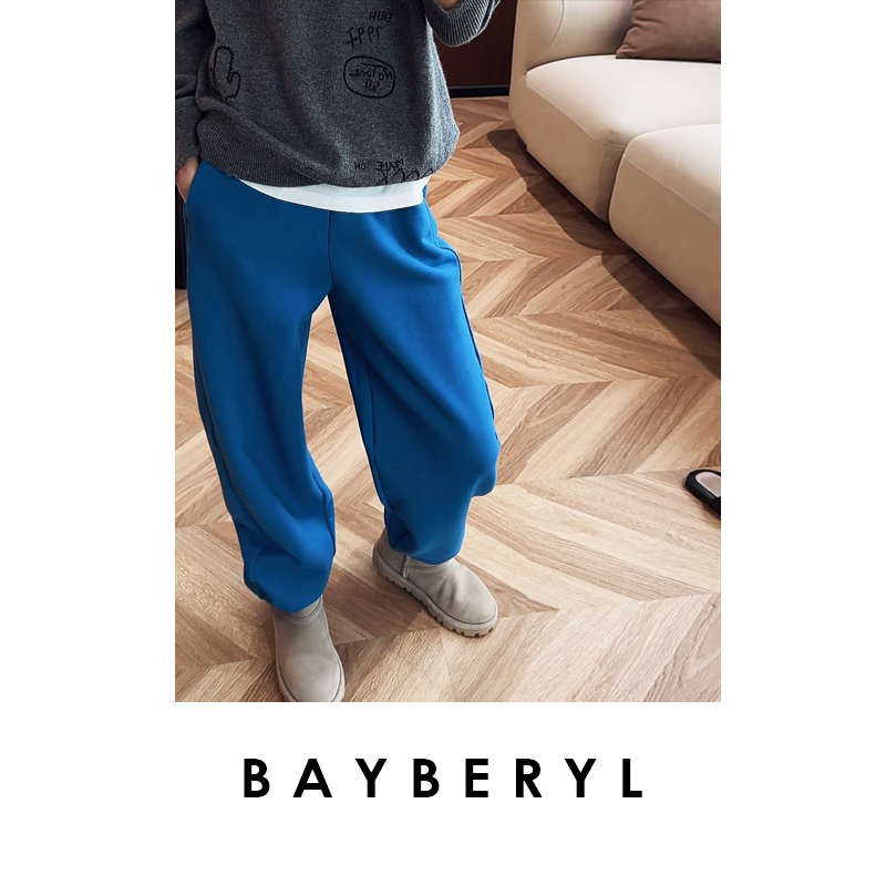 BAYBERYL老贝伊比萨蓝*加绒厚松紧抽绳百搭休闲裤XXK5I2206-11/11