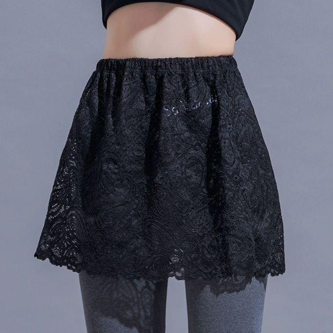 黑色屁帘女网纱罩裙遮屁股卫衣叠穿内搭打底蕾丝假下摆半身裙