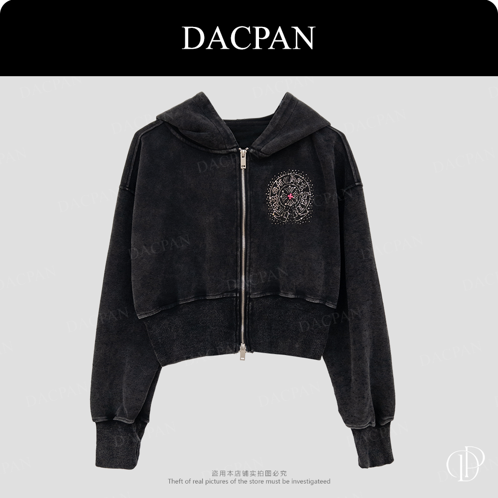 DACPAN-“小克同款”十字架烫钻连帽外套 2025/盼·YP418