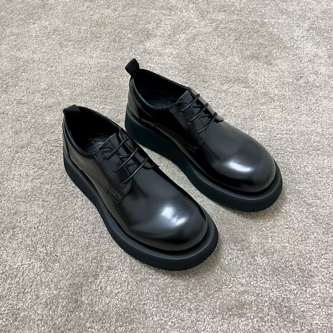 秋季时尚百搭黑色系带男士商务休闲德比鞋休闲鞋厚底正装皮鞋