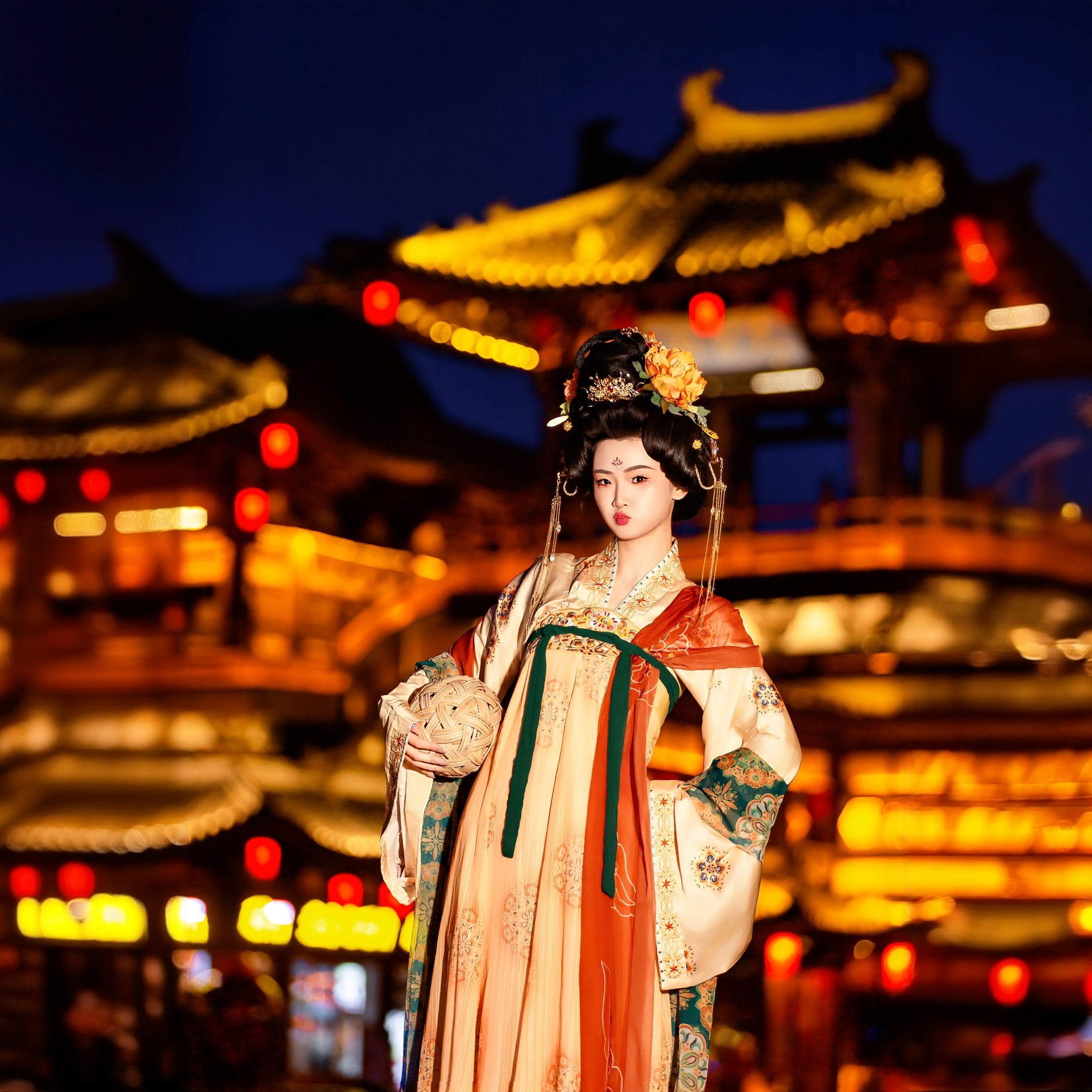 【盛唐】新款汉服复原国色芳华唐制刺绣齐胸套装披帛黄色破裙古装