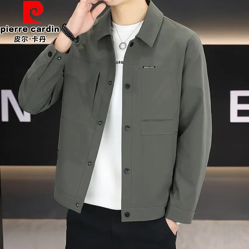 皮尔卡丹翻领男士夹克衫春季新款纽扣单件外套男装2025潮流百搭
