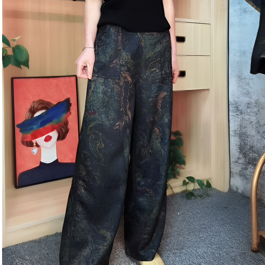 [古典美】老料双面穿简约百搭阔腿裤中式宽松时尚复古国风民族风