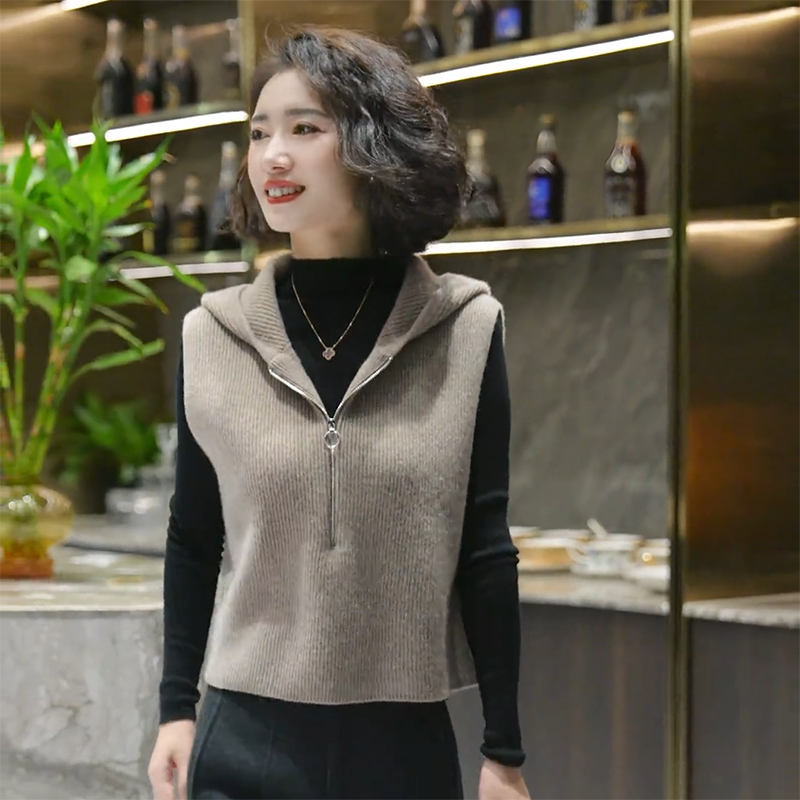 欧货高端大牌纯色无袖针织马甲2025秋冬新款连帽设计感马夹上衣女