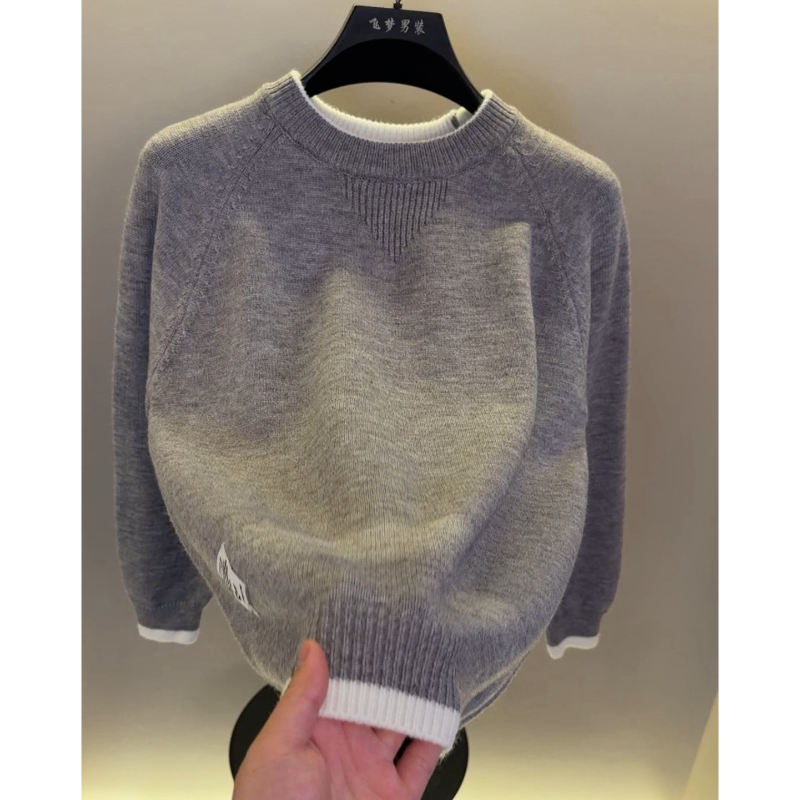 高档圆领纯色针织衫毛衣男士秋冬时尚百搭简约保暖打底衫男装8244