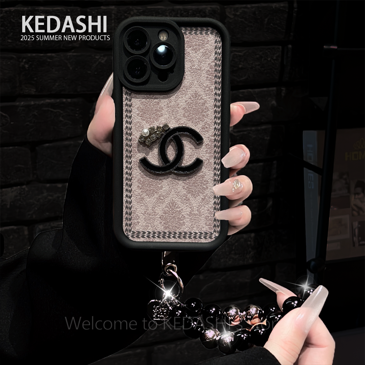 布艺方格适用苹果16PROMAX华为VIVO小米OPPO手链手机壳女