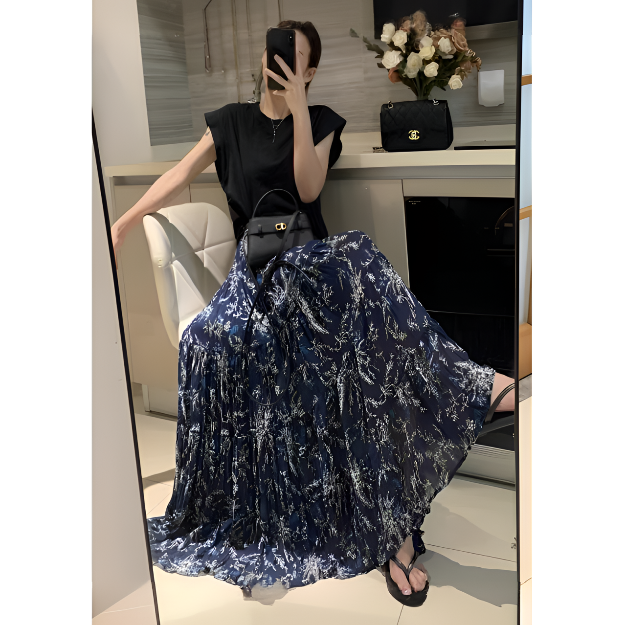 高级感碎花半身裙女2025秋新款小个子气质中长款垂坠感显瘦A字裙