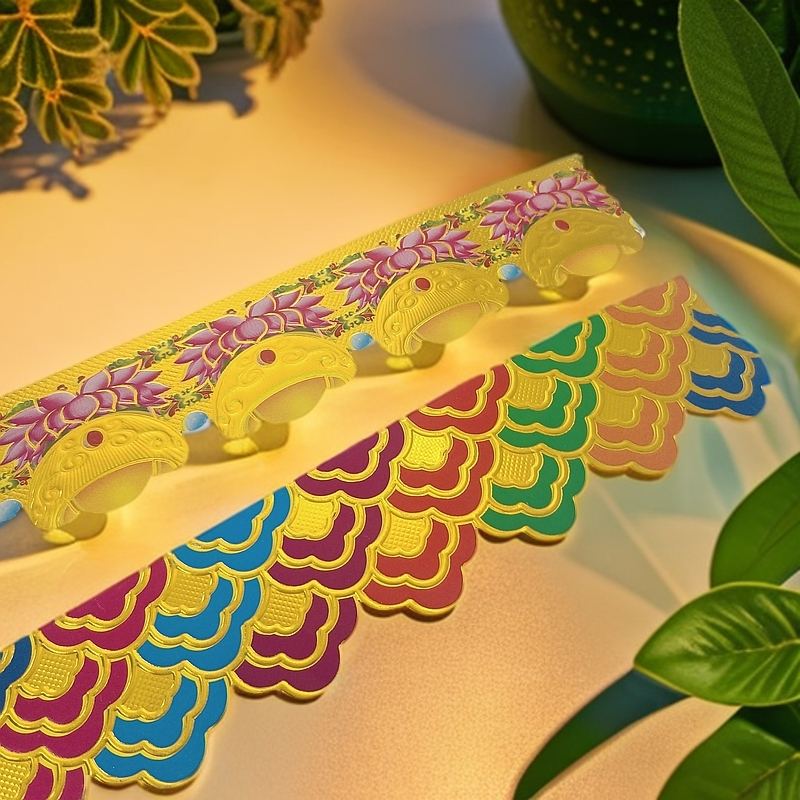 手工折纸烫金围栏多种款式用于潮汕中秋折塔装饰