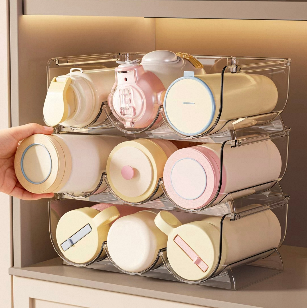 多层叠加防尘杯架桌面创意叠加杯架防尘家用柜内放保温杯置物架子