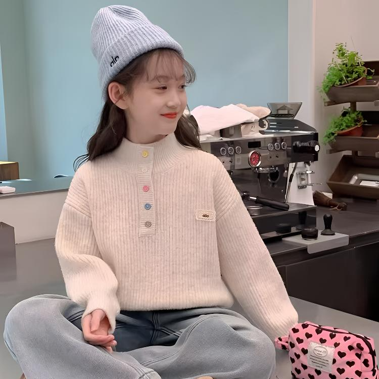 女童毛衣秋冬款2025新款洋气儿童针织衫大童冬季毛线衣一体绒加厚