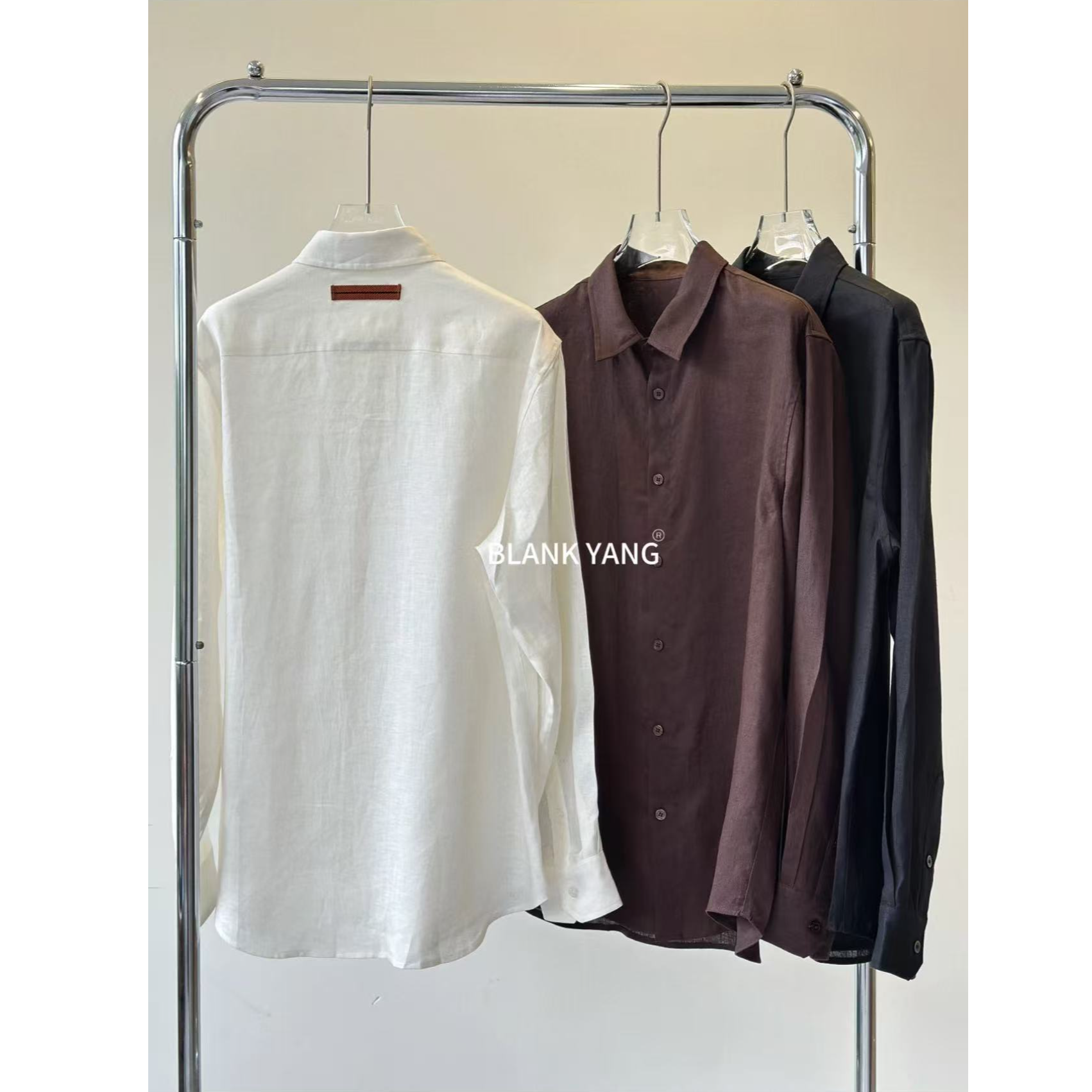 Team Yang-25年新款男士极简100亚麻长袖衬衫慵懒气质宽松4683